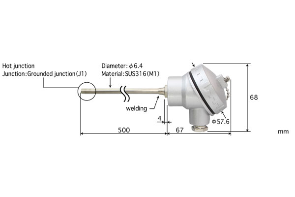 E型熱電偶：C6.4-E-J1-M1-L500-TC1-ANP